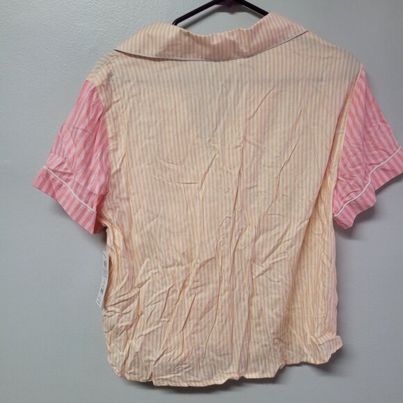 Joyspun Pajama Top Striped Shirt Collar Pocket Pink Peach Tags Womens Small Tags - Picture 2 of 6